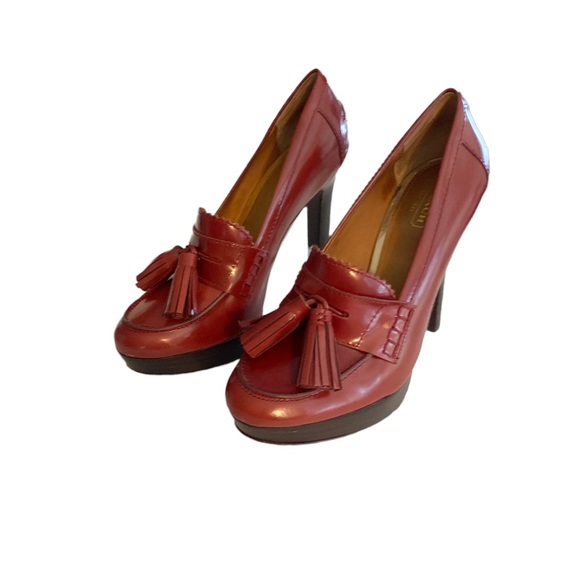 Coach Shoes - Coach Alisa Platform Tassel Loafer Heels Dark Cherry  Size 7.5